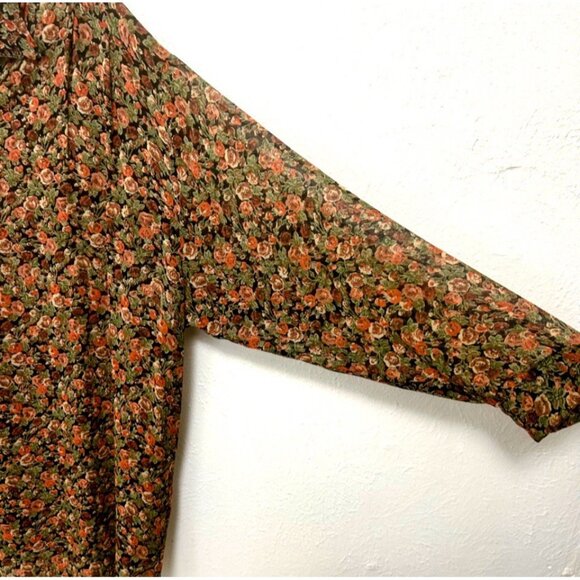 Vintage 80s David Alan Brown Dark Floral Chiffon Button Up Blouse Shirt Size 20W - Picture 7 of 10